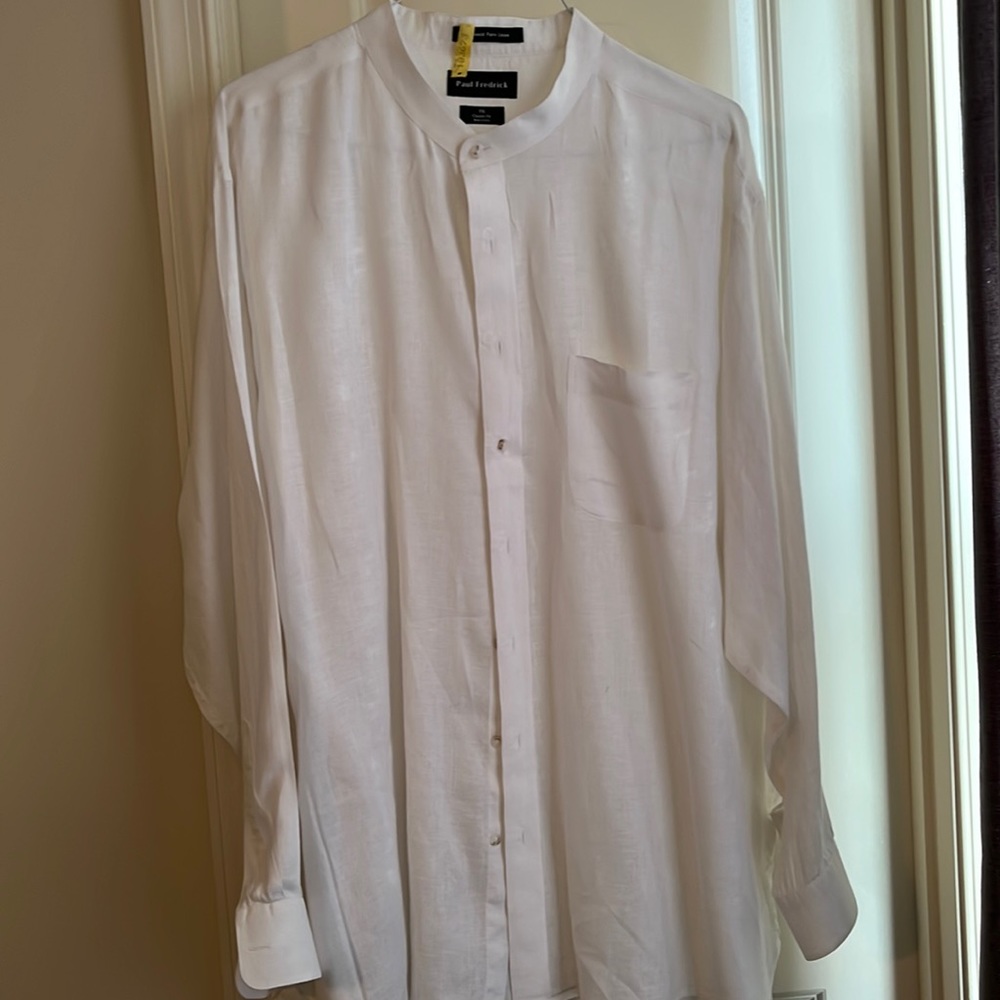 Men’s collarless linen shirt classic fit